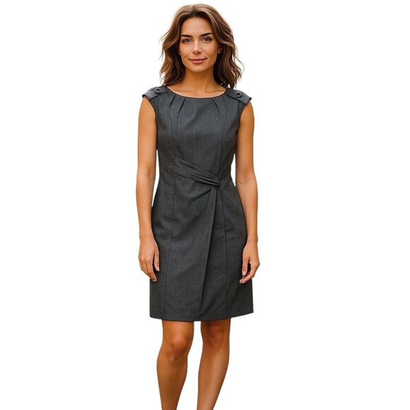 Karen Millen Wool Blend Sheath Dress Gray Size 12 Minimalist Career Designer - Picture 1 of 13